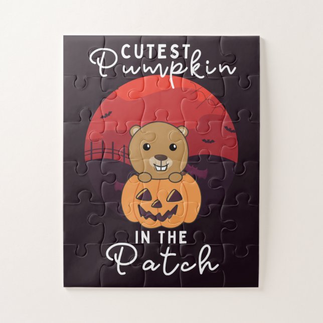 Quebra-cabeça Beaver Happy Halloween Pumpkin No Patch (Vertical)