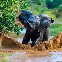 Bebê Elefante Brincando na Lama