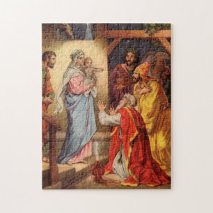 Quebra-cabeça Bebê Jesus e 3 reis do vintage