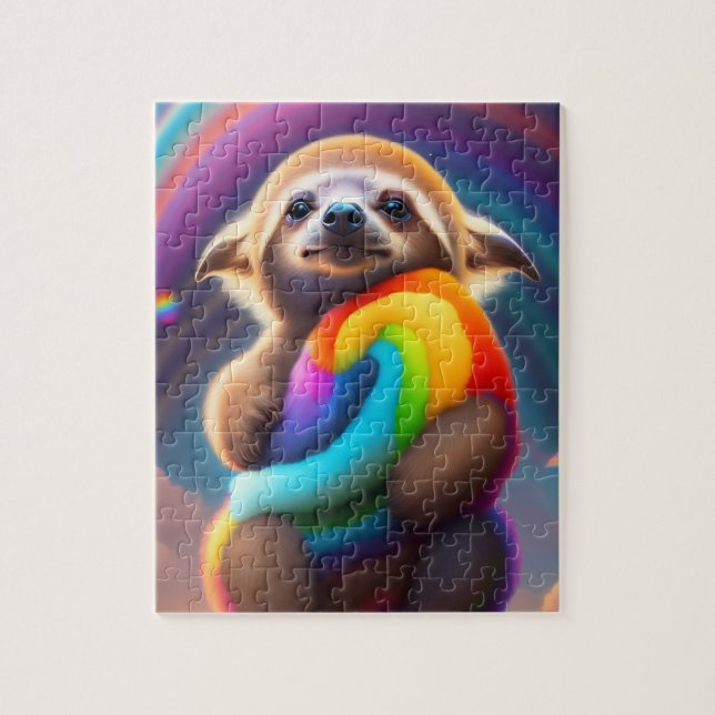 Quebra-cabeça Bebê Lama Aquarela Com RainbowColors (Vertical)