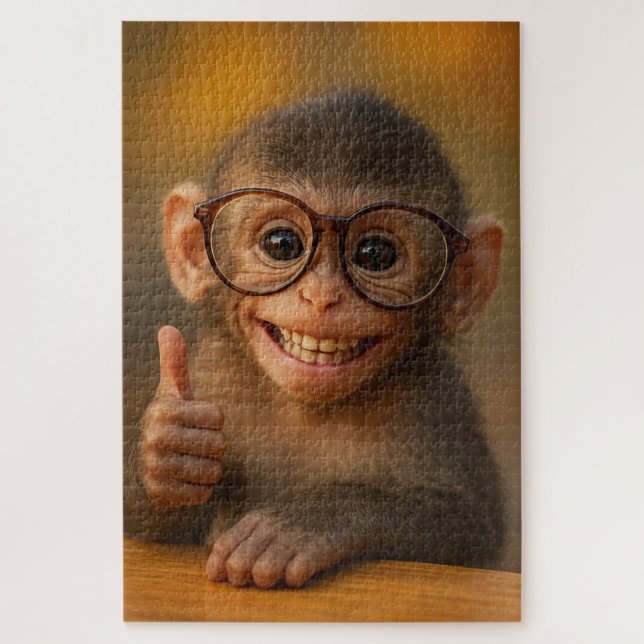 Quebra-cabeça Bebê Macaco Alegre Sorriso Divertido Puzzle (Vertical)