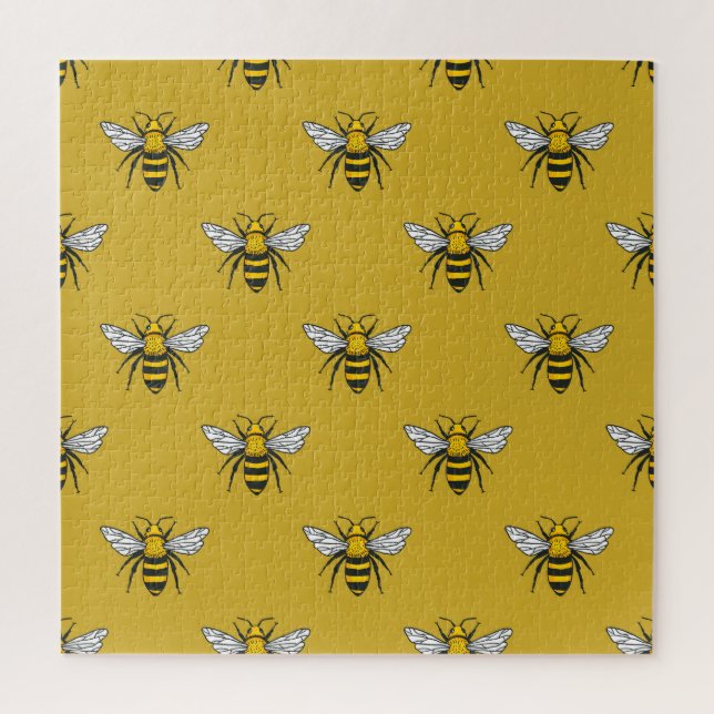 Quebra-cabeça Bee Haven: Padrão Amarelo Vintage (Vertical)