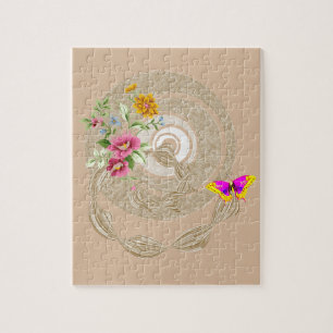 Quebra-cabeça Beige Floral Butterfly