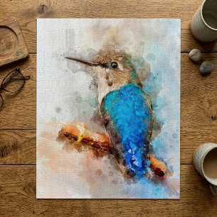 Quebra-cabeça Beija-flor vibrante em aquarela em um galho