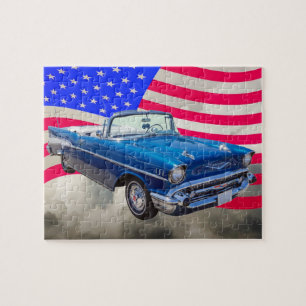 Quebra-cabeça Bel Air 1957 de Chevrolet com bandeira americana