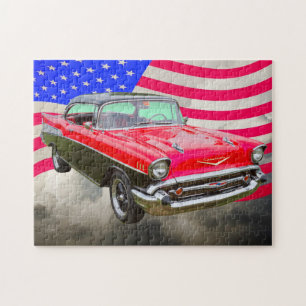 Quebra-cabeça Bel Air 1957 de Chevrolet e bandeira americana