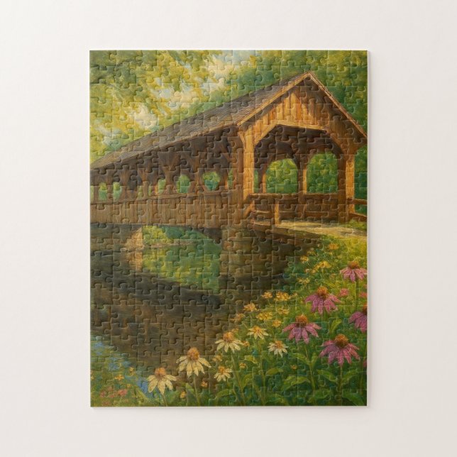 Quebra-cabeça Bela arte de ponte coberta de verão (Vertical)