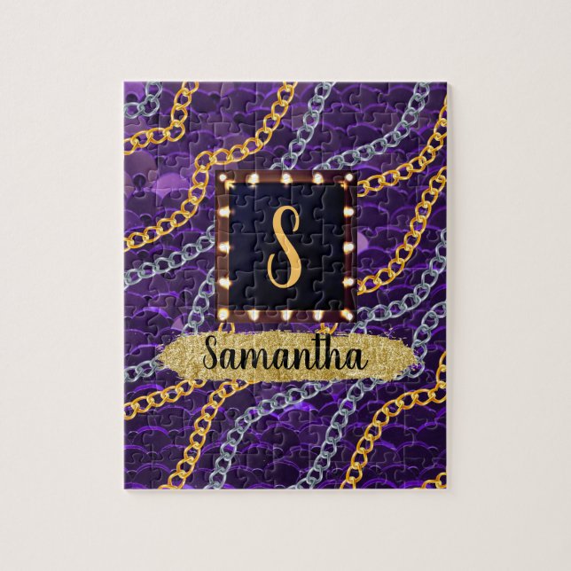 Quebra-cabeça Bela Bela Bicicleta Elegante Monograma Roxo (Vertical)