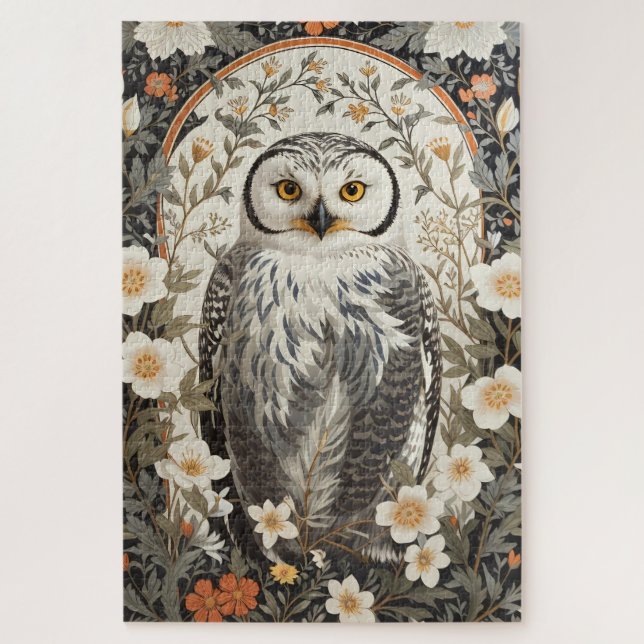 Quebra-cabeça Bela Coruja da Neve Inspirada em William Morris (Vertical)