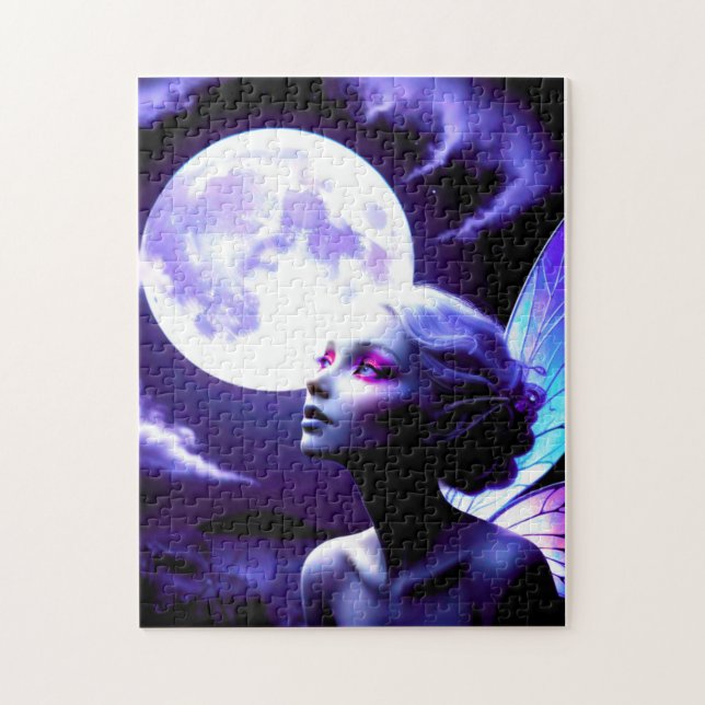 Quebra-cabeça Bela Fada Olhando para a Lua Cheia (Vertical)