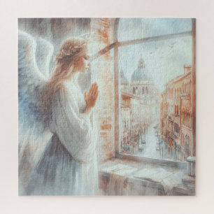 Quebra-cabeça Bela Figura Angelical com Aura Branca Rezando