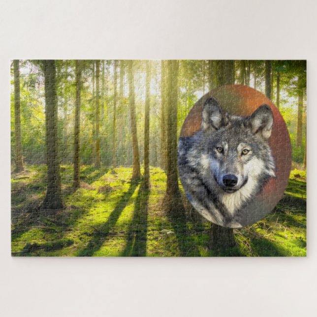 Quebra-cabeça Bela Floresta De Lobo E Sol (Horizontal)