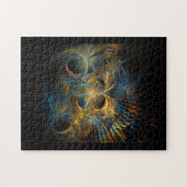 Quebra-cabeça Bela Fractal Azul e Dourada (Horizontal)