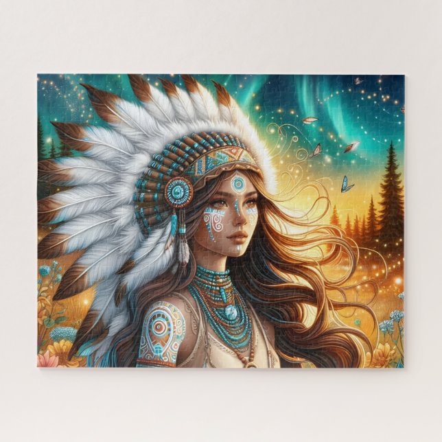 Quebra-cabeça Bela Mulher Espiritual Nativa Americana (Horizontal)