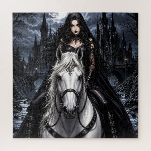 Quebra-cabeça Bela Mulher Gótica em Cavalo Branco