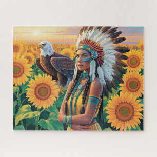 Quebra-cabeça Bela Mulher Nativa Americana Com Águia