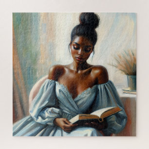Quebra-cabeça Bela Mulher Negra Lendo Livro