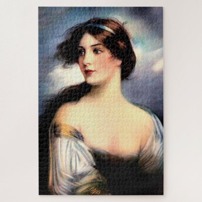 Quebra-cabeça bela mulher vitoriana soprada pelo vento (Vertical)