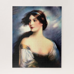 Quebra-cabeça bela mulher vitoriana soprada pelo vento