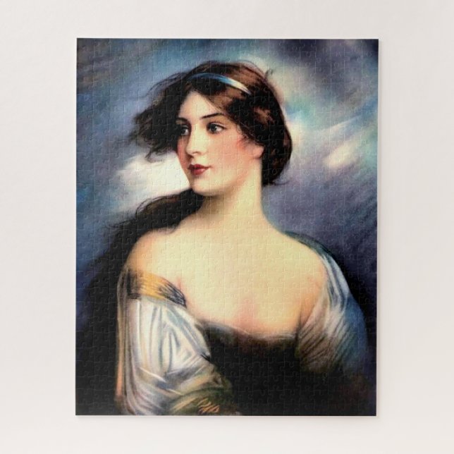Quebra-cabeça bela mulher vitoriana soprada pelo vento (Vertical)