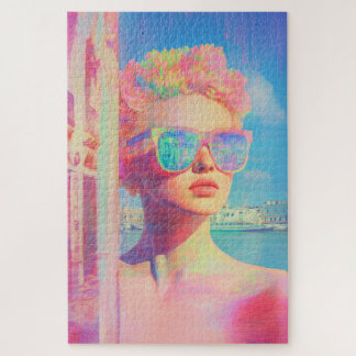 Quebra-cabeça Beleza Costeira Neon com óculos Solares