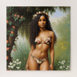 Quebra-cabeça Beleza Floral Modelo Bikini da Mulher Negra