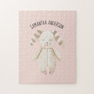 Quebra-cabeça Beleza Moderna Pastel Pink Bunny com Nome