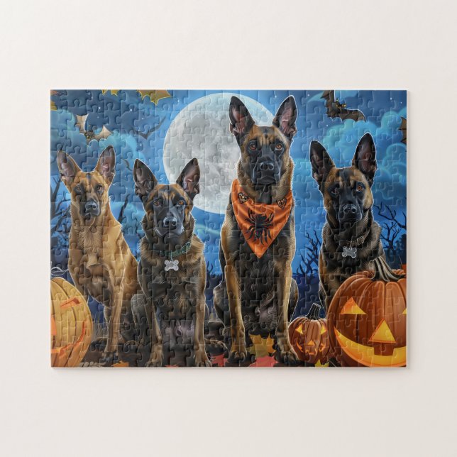 Quebra-cabeça Belga Malinoi Halloween Spooky (Horizontal)