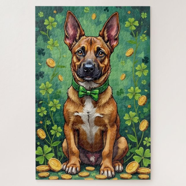 Quebra-cabeça Belgian Malinois St Patrick’s Day Lucky Dog (Vertical)