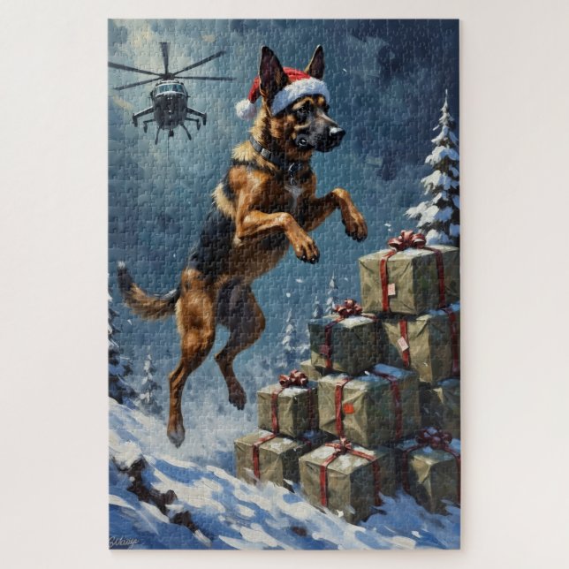 Quebra-cabeça Belgian Malinois Tactical Christmas Delivery Hat (Vertical)