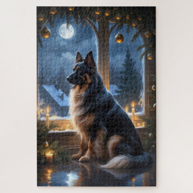 Quebra-cabeça Belgian Shepherd With Christmas Lights Holiday (Vertical)