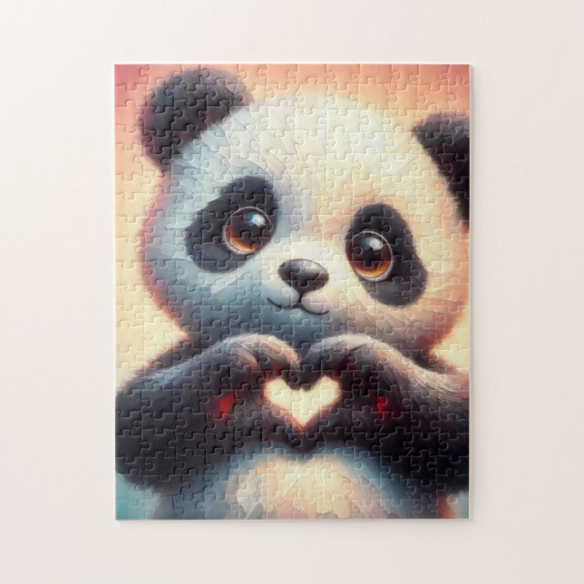 Quebra-cabeça Belo Amor Coração Panda (Vertical)