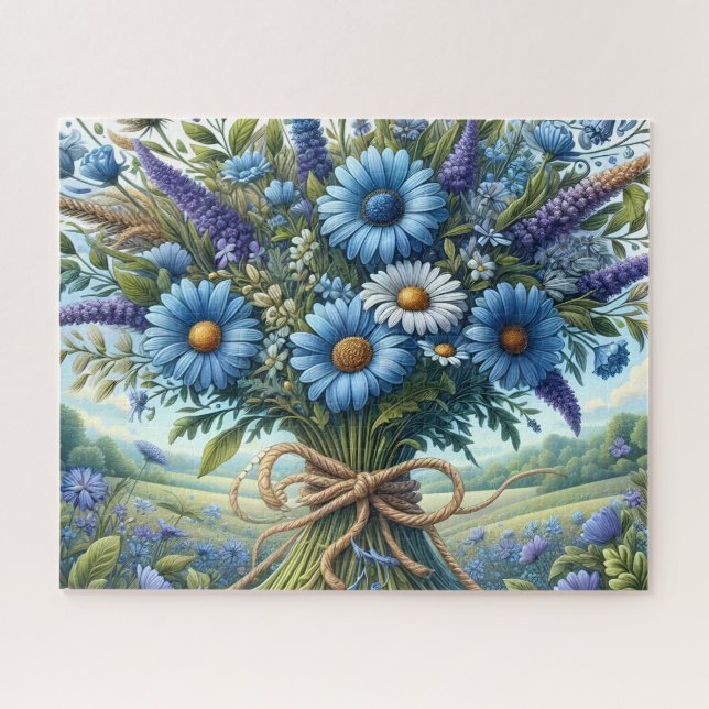 Quebra-cabeça Belo Buquê de Flores Alpinas Azuis (Horizontal)