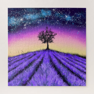 Quebra-cabeça Belo Campo De Lavanda Na Noite Estrelada - Desenho