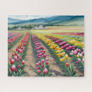 Quebra-cabeça Belo Campo de Tulipas Coloridas