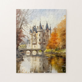 Quebra-cabeça Belo Castelo Francês Puzzle de Aquarela