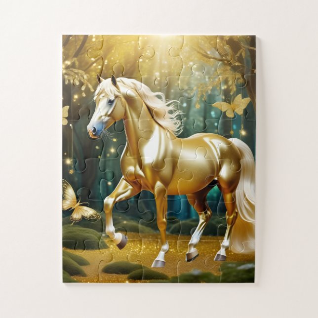 Quebra-cabeça Belo cavalo ouro, arte de fantasia (Vertical)