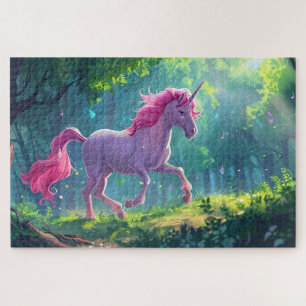 Quebra-cabeça belo desenho animado de unicórnio de cavalo rosa