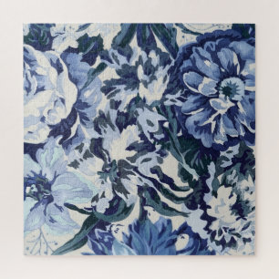 Quebra-cabeça Belo Design Floral em Tons de Azul