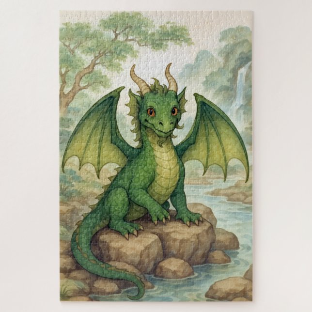 Quebra-cabeça Belo dragão verde (Vertical)