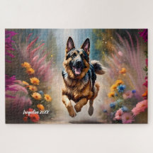 Belo German shepherd Cão e Flores