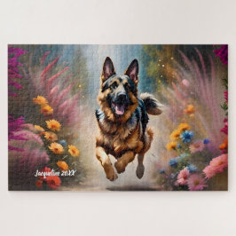 Quebra-cabeça Belo German shepherd Cão e Flores