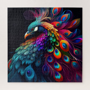 Quebra-cabeça Belo pavão na trabalho de arte de fundo preto