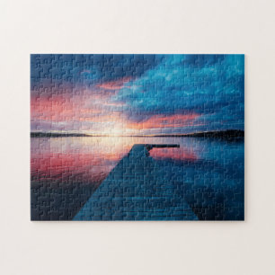 Quebra-cabeça Belo pôr do sol em um lago calmo