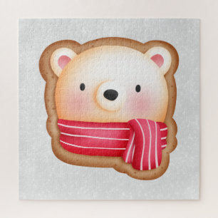Quebra-cabeça Belo Urso Enfrentado Vermelho Scarf e Cheeks Rosad