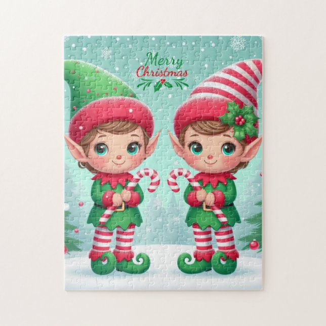 Quebra-cabeça Belos elfos de Natal (Vertical)