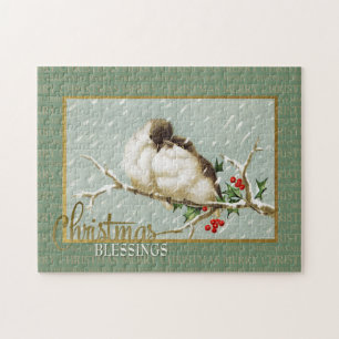 Quebra-cabeça Bênçãos natalinas NeveAves Vintage Reprodução