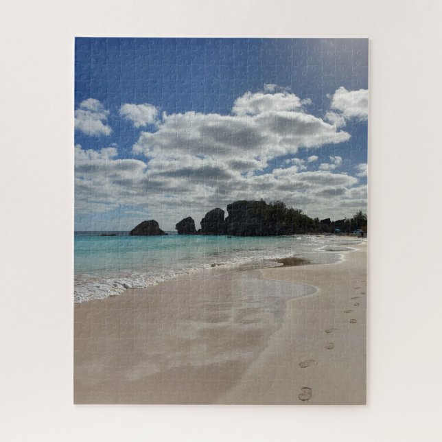 Quebra-cabeça Bermudas Pegadas de Praia Turquesa Oceano (Vertical)