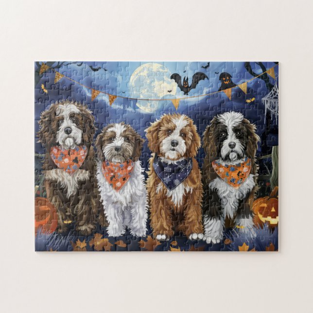 Quebra-cabeça Bernedoodle Halloween Spooky (Horizontal)