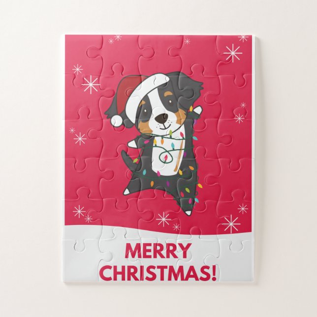 Quebra-cabeça Bernese Feliz Natal Cães Felizes (Vertical)